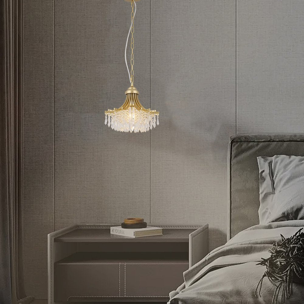 Clear And Gold Metal and Crystals Crystal Glass Chandelier With Clear Shades HomeRoots