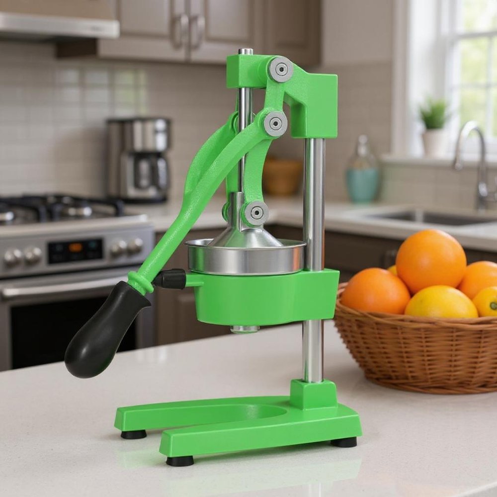 7" Green Silver And Black Stainless Steel Manual Juicer — view 9