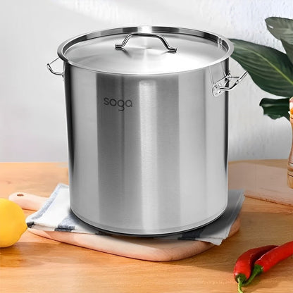 14" Silver Stainless Steel Stock Pot