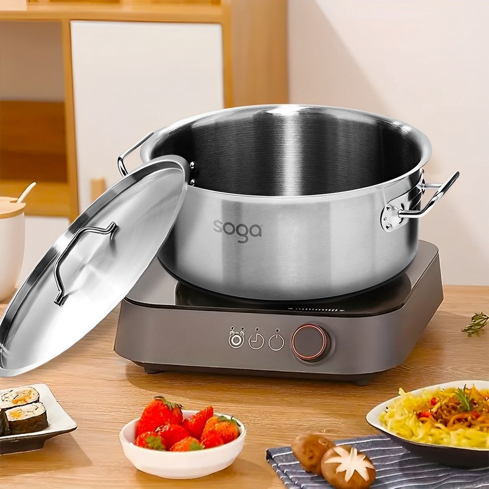 18" Silver Stainless Steel Stock Pot