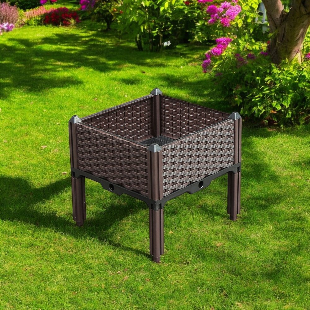 16" X 16" Dark Brown Heavy Duty Plastic Square Self Watering Raised Garden Bed HomeRoots