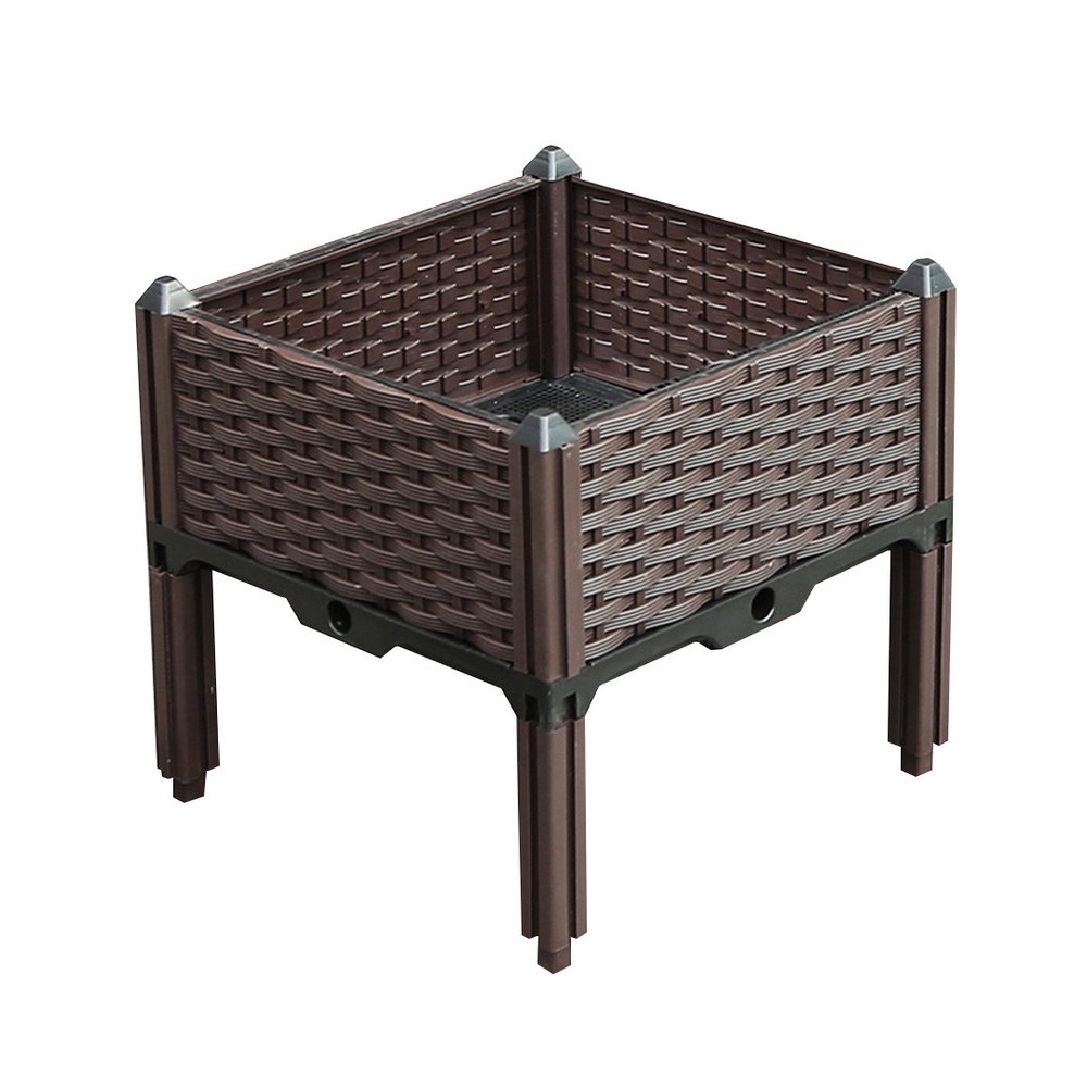 16" X 16" Dark Brown Heavy Duty Plastic Square Self Watering Raised Garden Bed HomeRoots