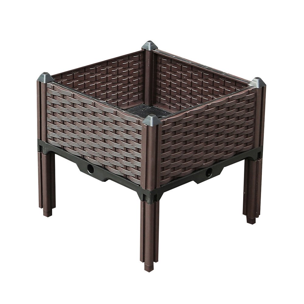 16" X 16" Dark Brown Heavy Duty Plastic Square Self Watering Raised Garden Bed HomeRoots