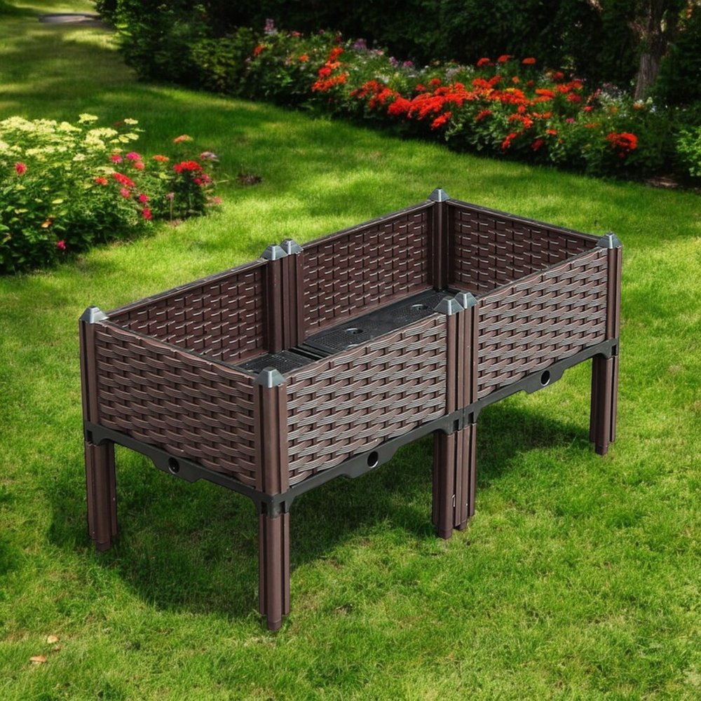 32" X 16" Dark Brown Heavy Duty Plastic Rectangular Self Watering Raised Garden Bed HomeRoots