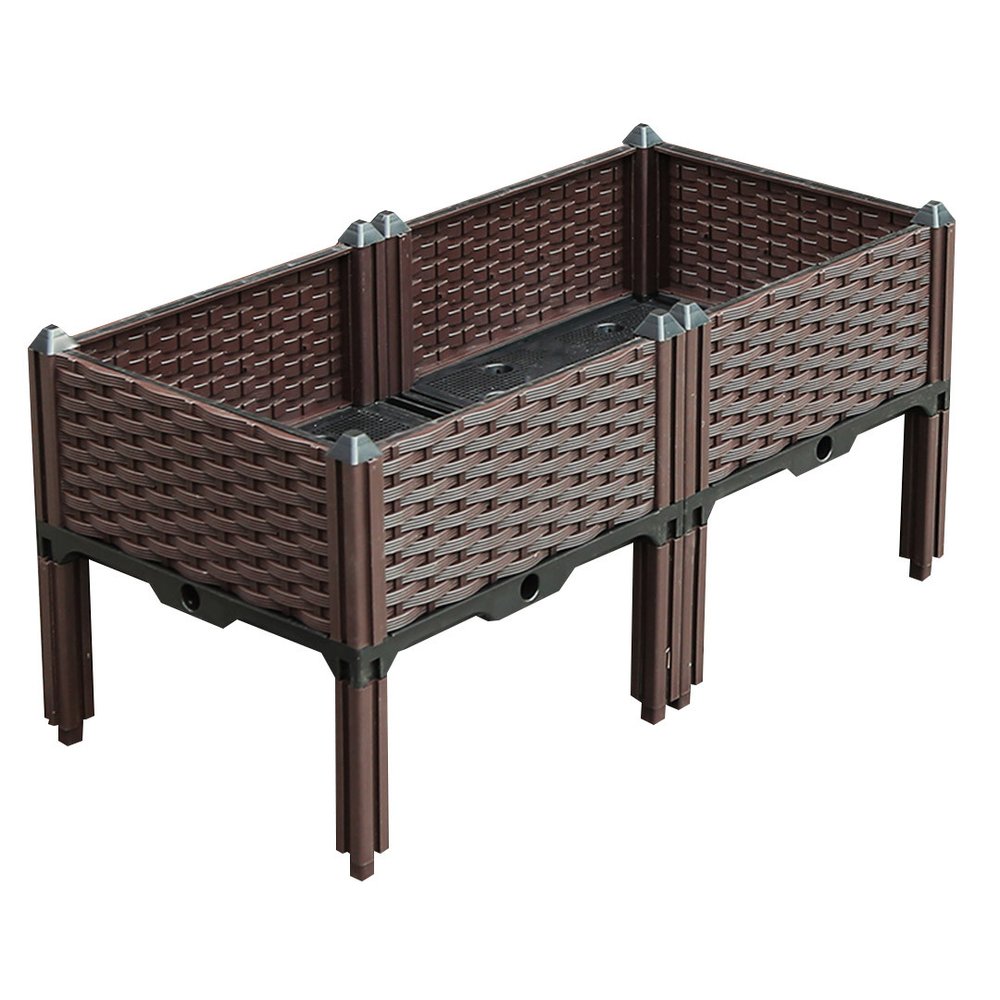 32" X 16" Dark Brown Heavy Duty Plastic Rectangular Self Watering Raised Garden Bed HomeRoots