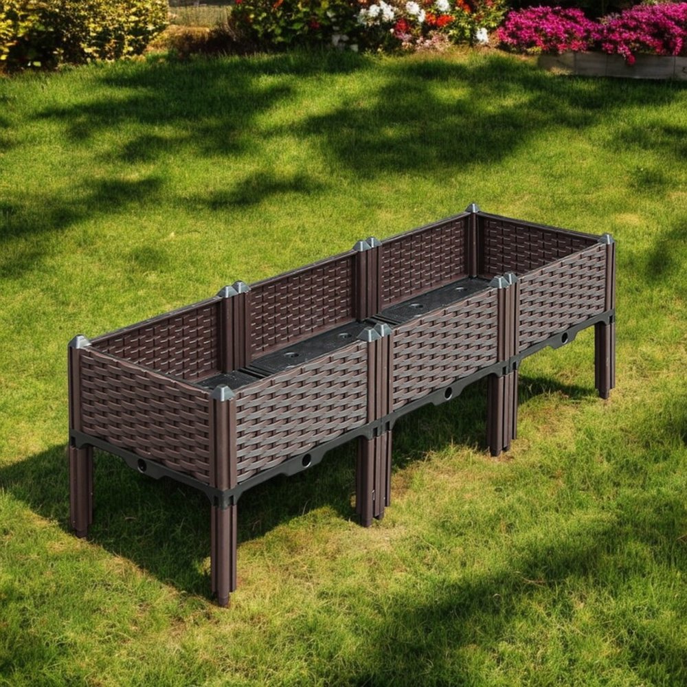 47" X 16" Dark Brown Heavy Duty Plastic Rectangular Self Watering Raised Garden Bed HomeRoots