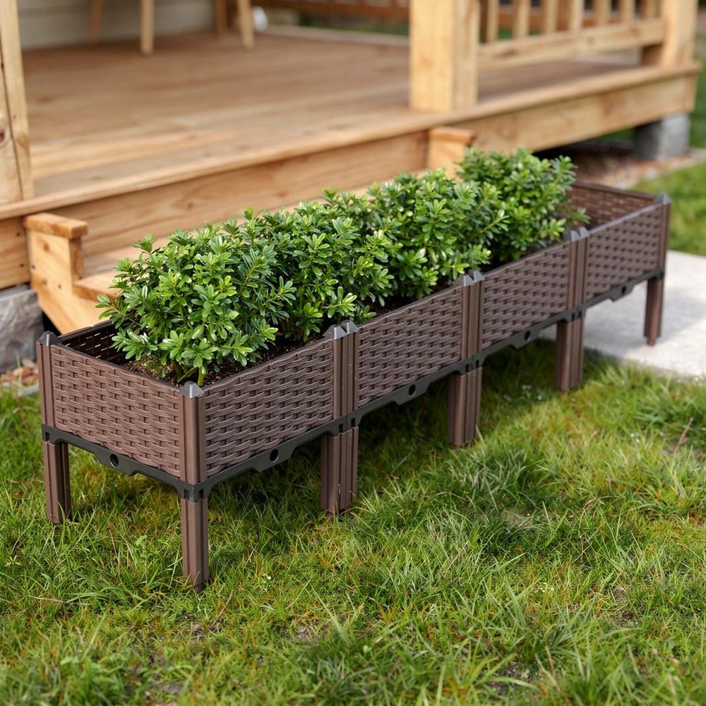16" Dark Brown Plastic Indoor Outdoor Rectangular Planter Box — view 7