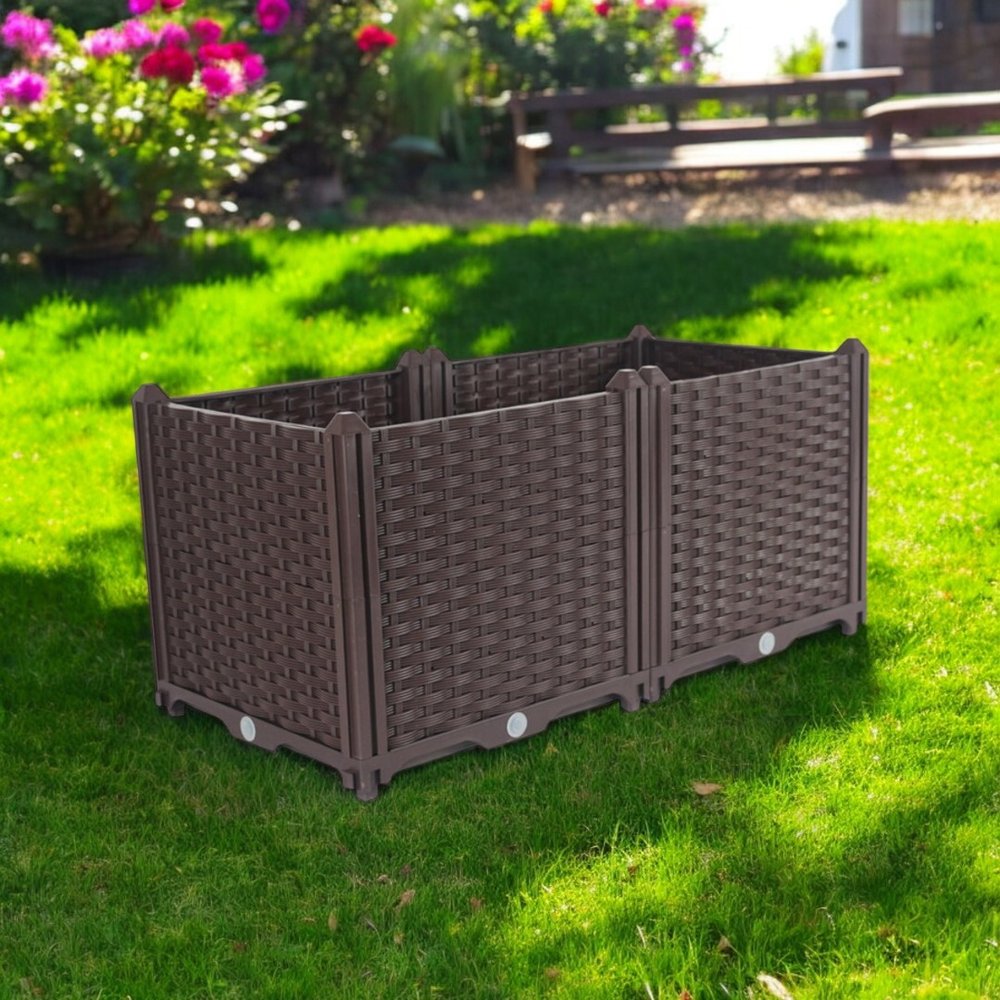 32" X 16" Dark Brown Heavy Duty Plastic Rectangular Self Watering Planter Box HomeRoots