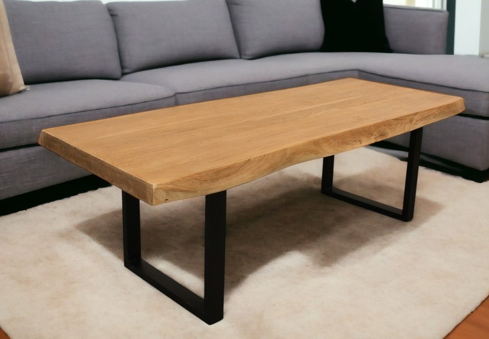 70" Natural And Black Solid Wood And Iron Live Edge Coffee Table HomeRoots