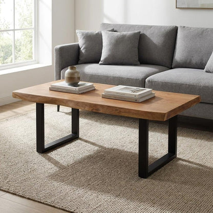70" Natural And Black Solid Wood And Iron Live Edge Coffee Table HomeRoots