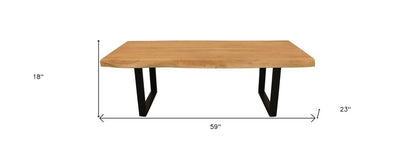 59" Natural And Black Solid Wood And Iron Live Edge Coffee Table HomeRoots