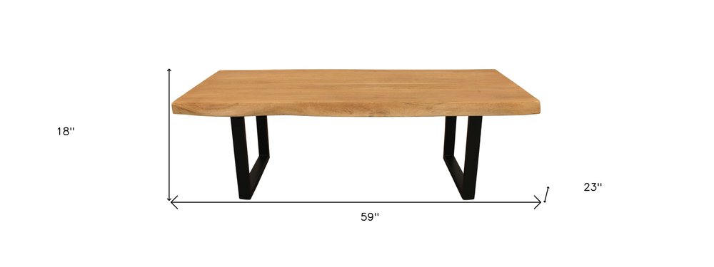 59" Natural And Black Solid Wood And Iron Live Edge Coffee Table — view 4