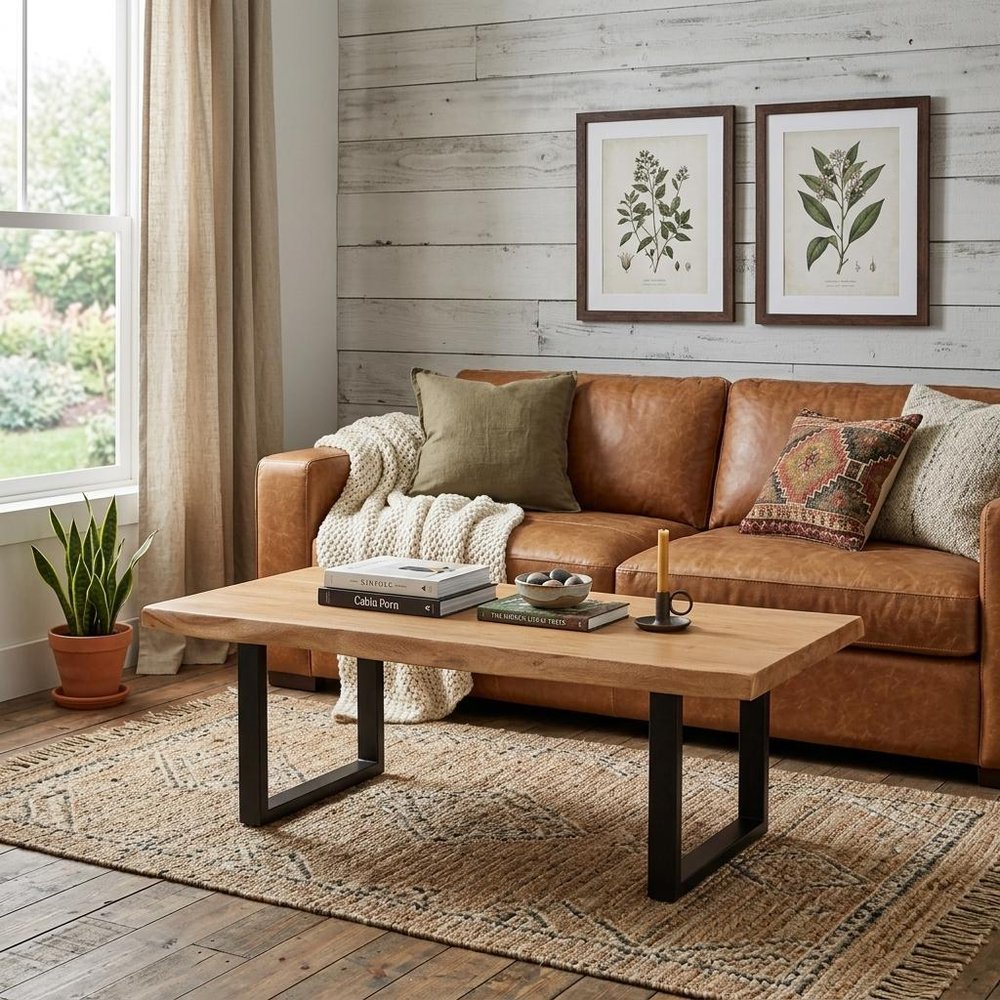 59" Natural And Black Solid Wood And Iron Live Edge Coffee Table HomeRoots