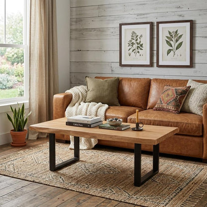 59" Natural And Black Solid Wood And Iron Live Edge Coffee Table HomeRoots