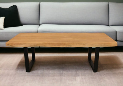 59" Natural And Black Solid Wood And Iron Live Edge Coffee Table HomeRoots