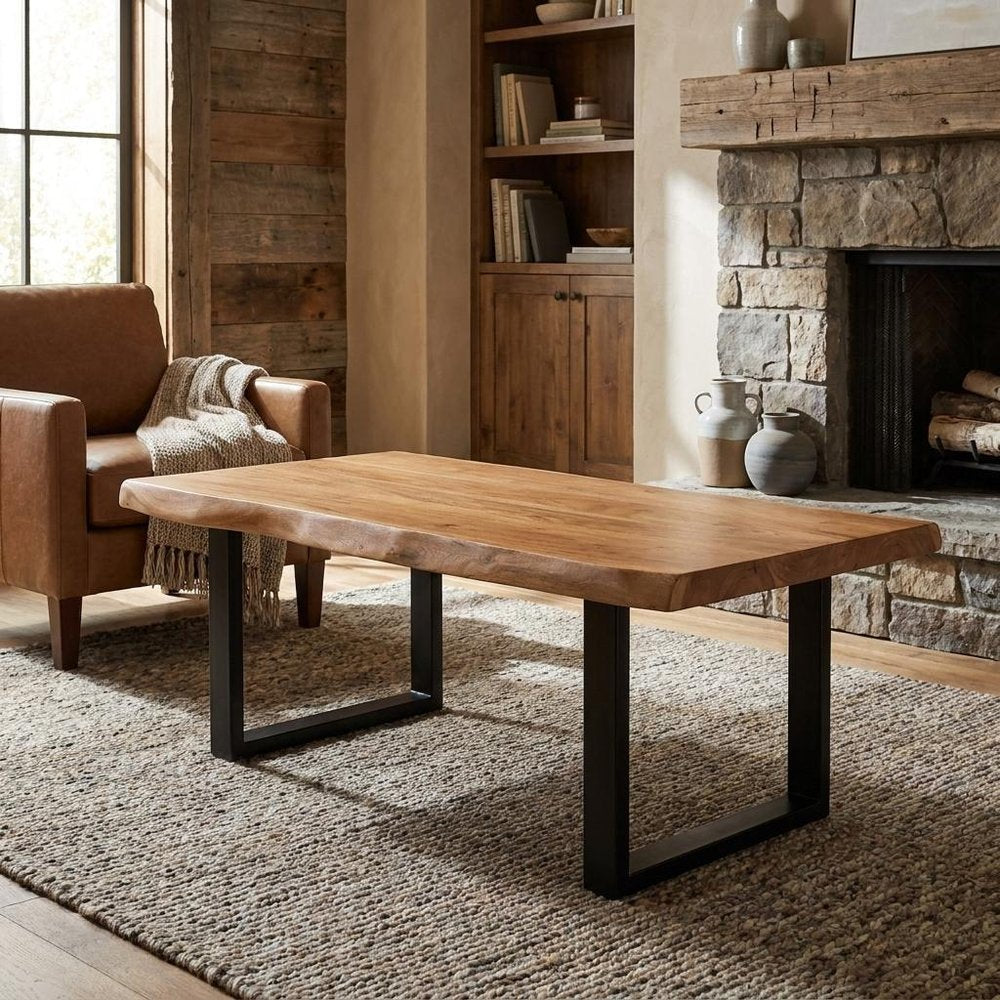 59" Natural And Black Solid Wood And Iron Live Edge Coffee Table HomeRoots