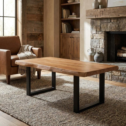 59" Natural And Black Solid Wood And Iron Live Edge Coffee Table HomeRoots