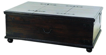 54" Dark Brown Solid Wood Distressed Lift Top Trunk Coffee Table HomeRoots