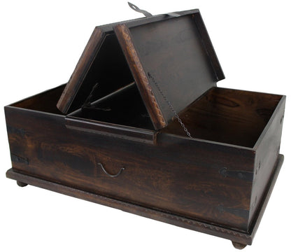 54" Dark Brown Solid Wood Distressed Lift Top Trunk Coffee Table HomeRoots