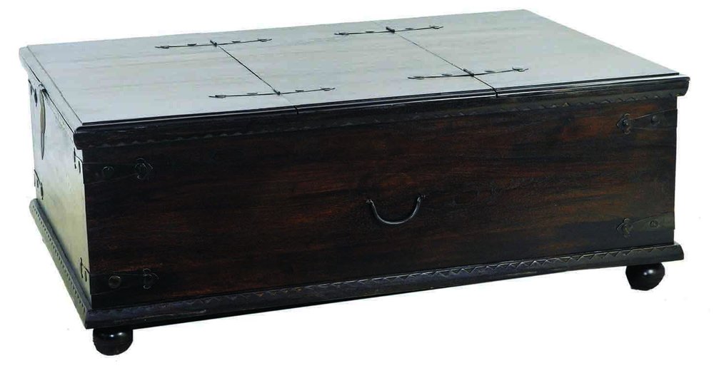 54" Dark Brown Solid Wood Distressed Lift Top Trunk Coffee Table HomeRoots