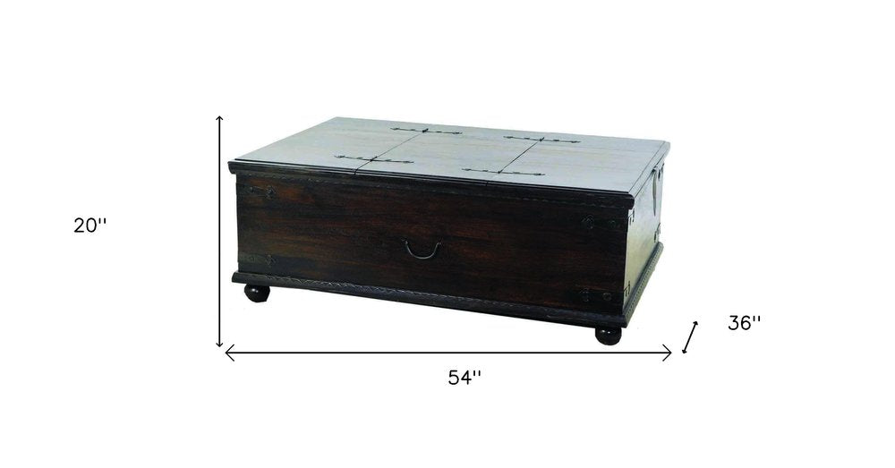 54" Dark Brown Solid Wood Distressed Lift Top Trunk Coffee Table HomeRoots