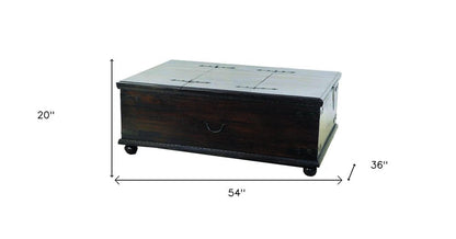 54" Dark Brown Solid Wood Distressed Lift Top Trunk Coffee Table HomeRoots