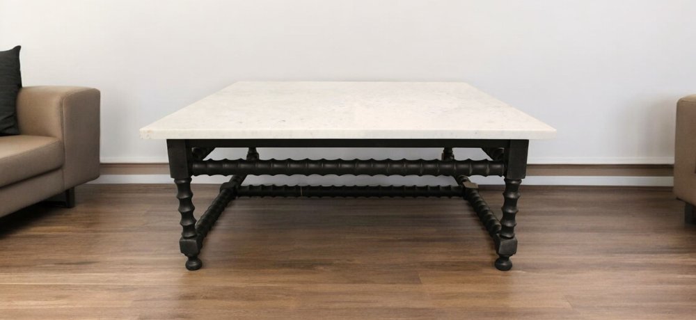 48" White And Black Genuine Marble And Solid Wood Square Coffee Table HomeRoots