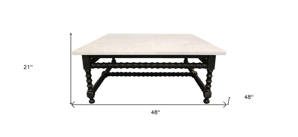 48" White And Black Genuine Marble And Solid Wood Square Coffee Table — view 11