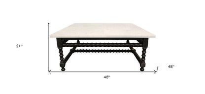 48" White And Black Genuine Marble And Solid Wood Square Coffee Table HomeRoots