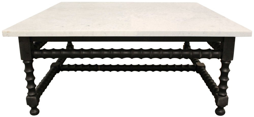 48" White And Black Genuine Marble And Solid Wood Square Coffee Table HomeRoots