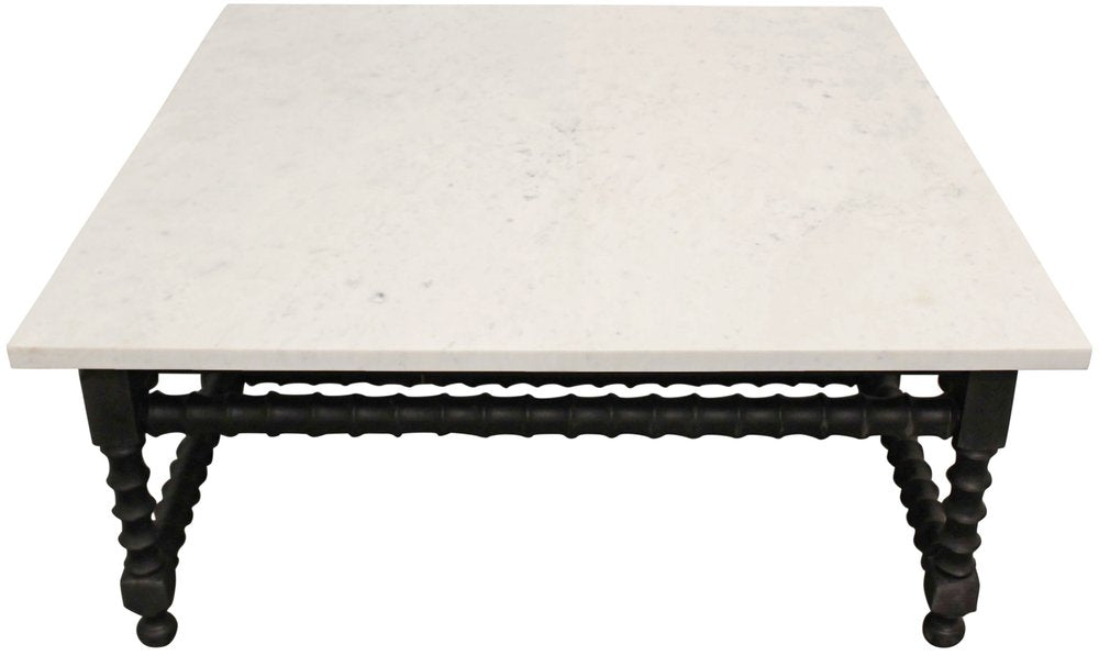 48" White And Black Genuine Marble And Solid Wood Square Coffee Table HomeRoots
