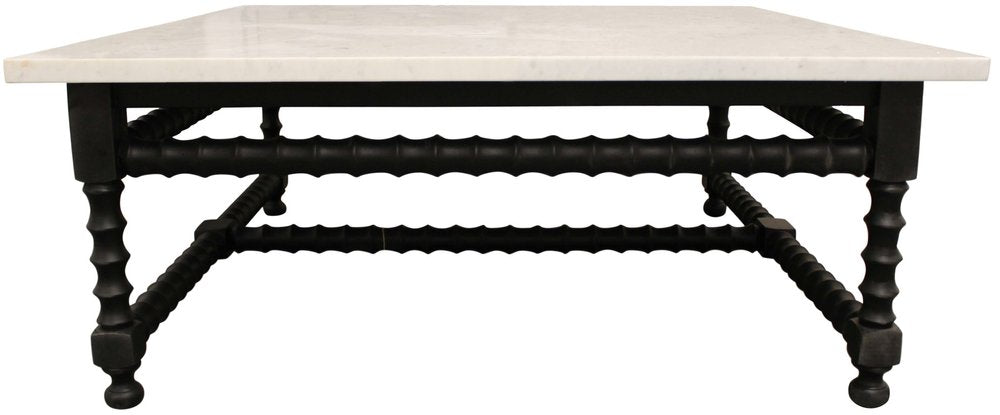 48" White And Black Genuine Marble And Solid Wood Square Coffee Table — view 4