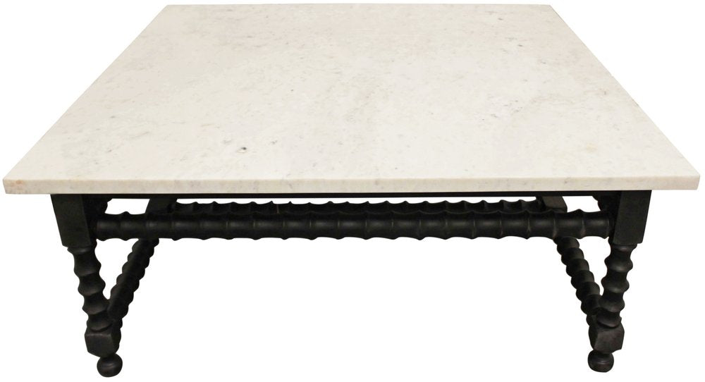 48" White And Black Genuine Marble And Solid Wood Square Coffee Table HomeRoots