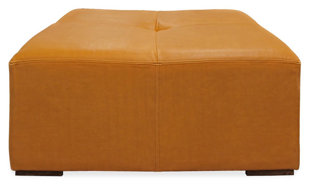 36" Orange Genuine Leather And Solid Wood Square Cocktail Table HomeRoots