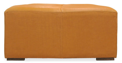 36" Orange Genuine Leather And Solid Wood Square Cocktail Table HomeRoots