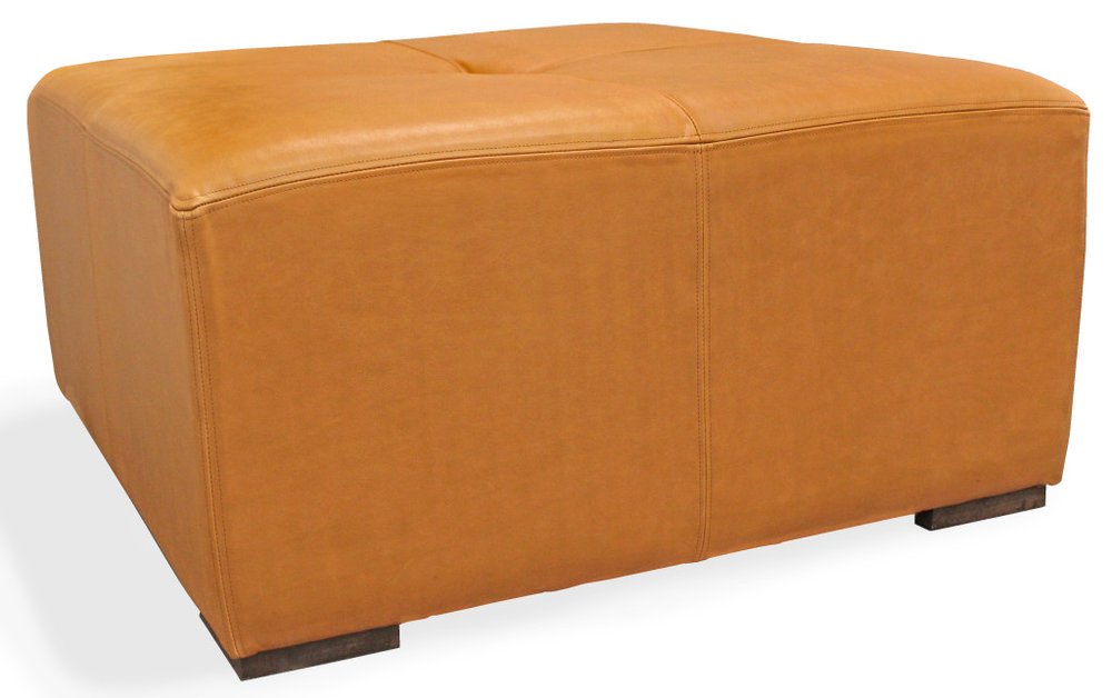 36" Orange Genuine Leather And Solid Wood Square Cocktail Table HomeRoots