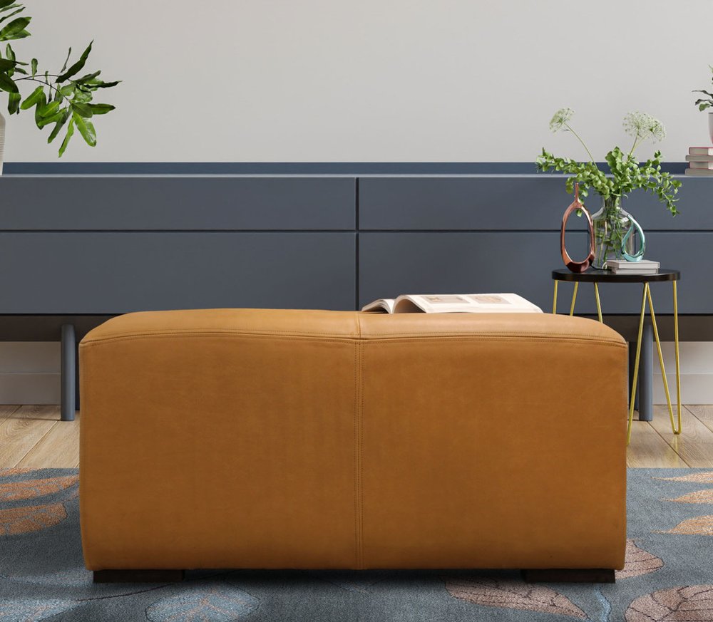 36" Orange Genuine Leather And Solid Wood Square Cocktail Table HomeRoots