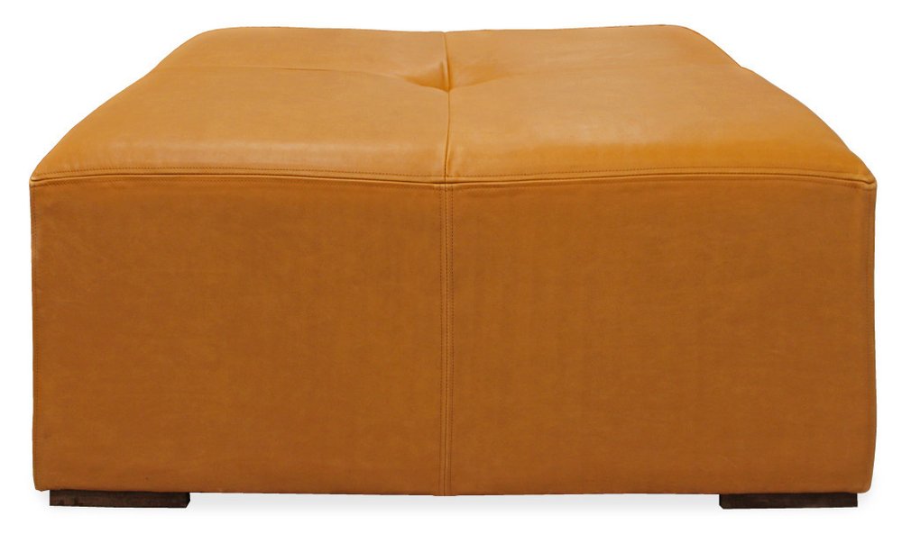 36" Orange Genuine Leather And Solid Wood Square Cocktail Table HomeRoots