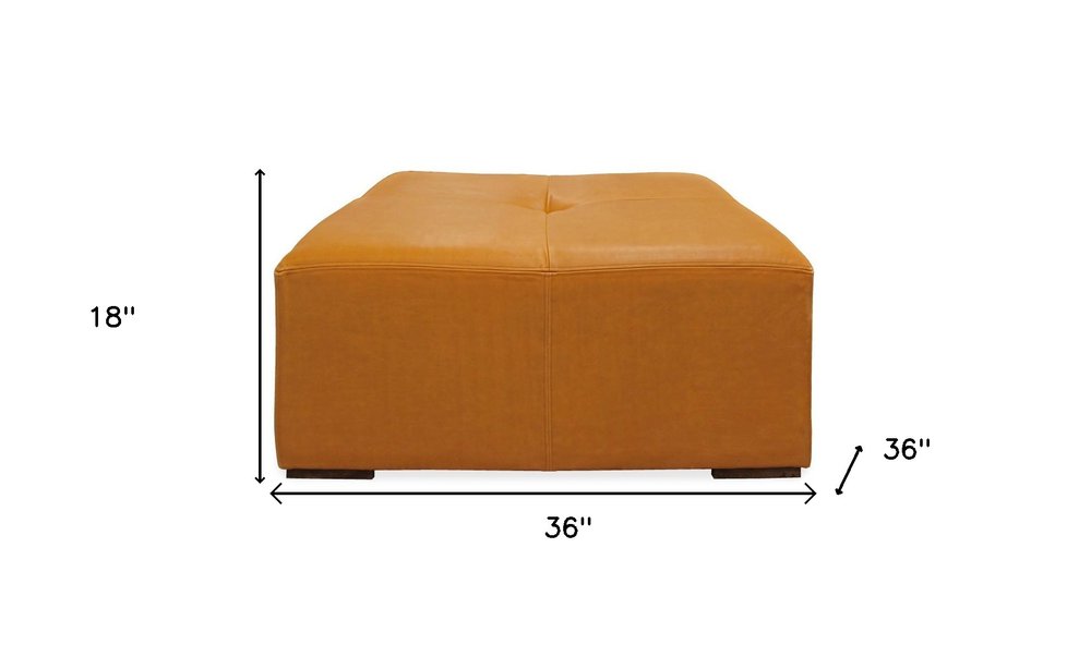 36" Orange Genuine Leather And Solid Wood Square Cocktail Table HomeRoots