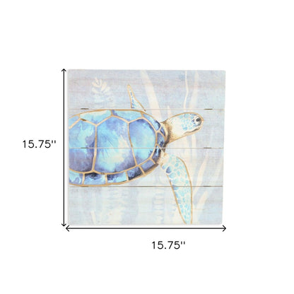 Swimming Sea Turtle Wooden Plank Unframed Wall Art
