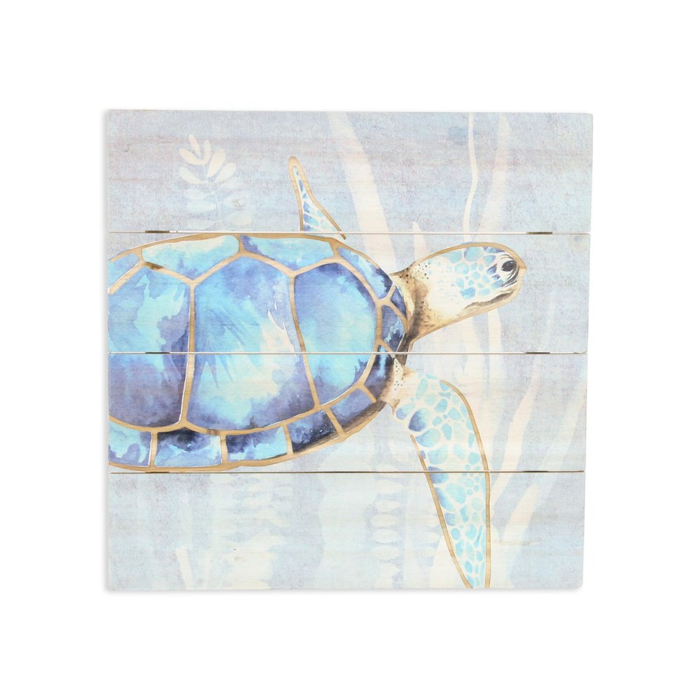 Swimming Sea Turtle Wooden Plank Unframed Wall Art — view 2