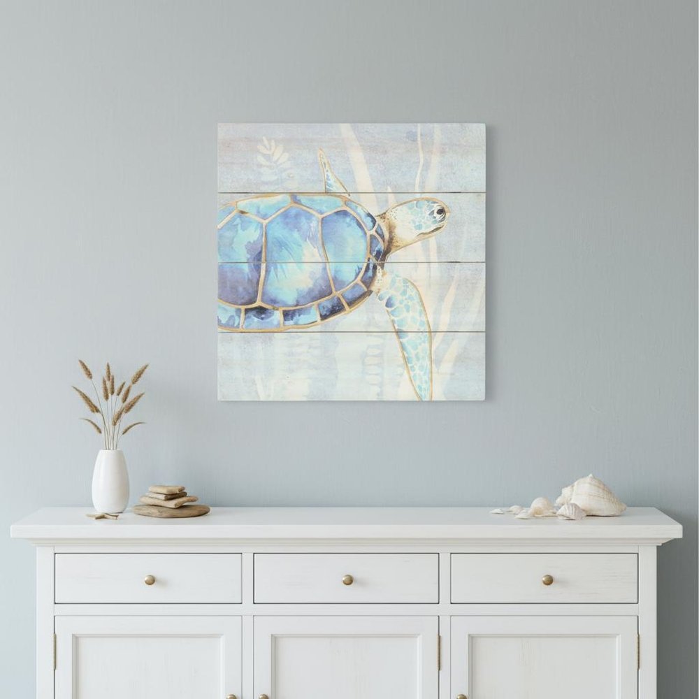 Swimming Sea Turtle Wooden Plank Unframed Wall Art HomeRoots