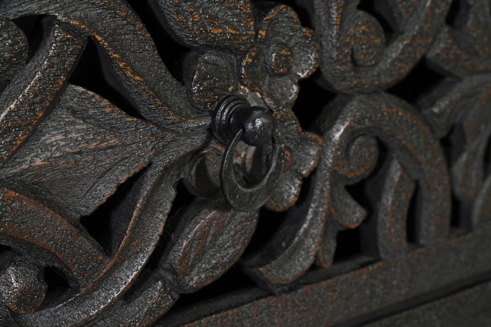 35" Black Carved Floral Solid Wood Six Drawer Dresser HomeRoots