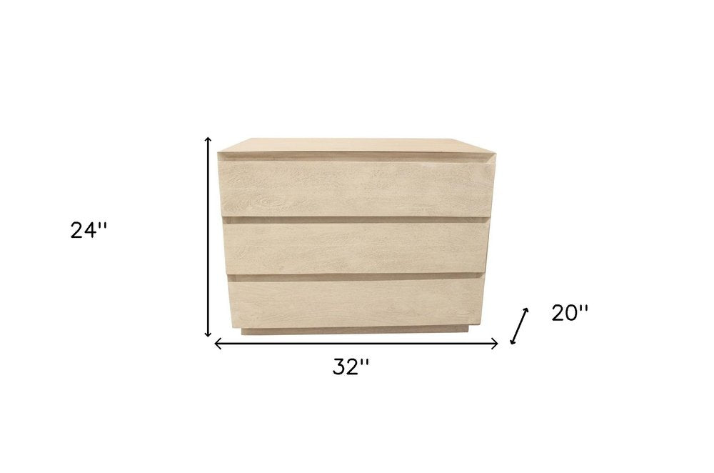 24" Natural Solid Wood Three Drawer Nightstand HomeRoots
