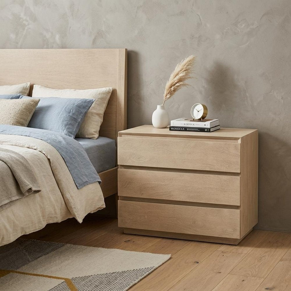 24" Natural Solid Wood Three Drawer Nightstand HomeRoots
