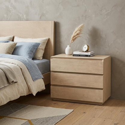 24" Natural Solid Wood Three Drawer Nightstand HomeRoots