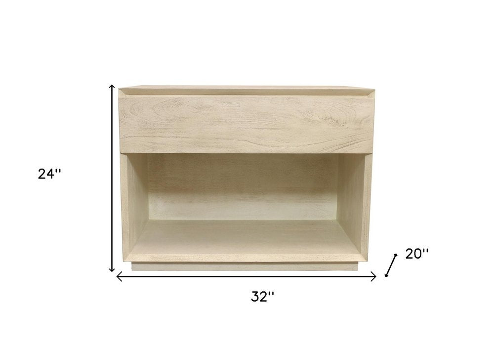 24" Natural Solid Wood Ribbed Texture One Drawer Nightstand HomeRoots