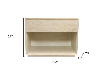 24" Natural Solid Wood Ribbed Texture One Drawer Nightstand HomeRoots
