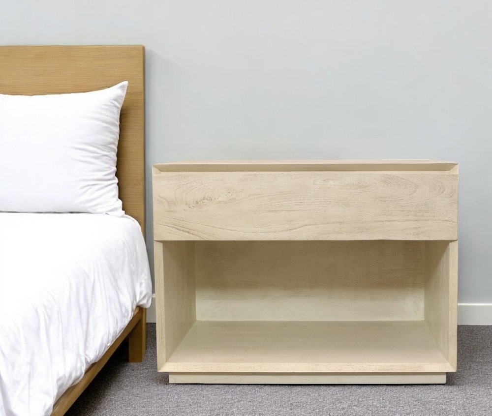 24" Natural Solid Wood Ribbed Texture One Drawer Nightstand HomeRoots