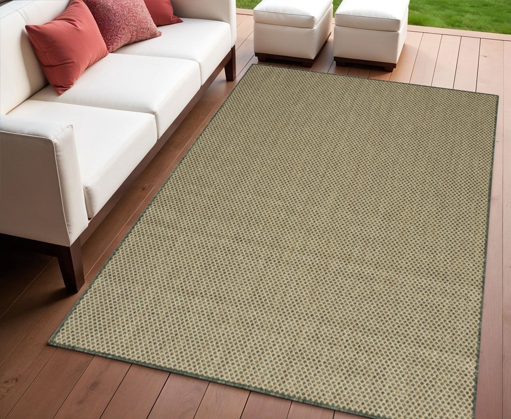 4' X 6' Green And Taupe Geometric Indoor Outdoor Area Rug — view 4